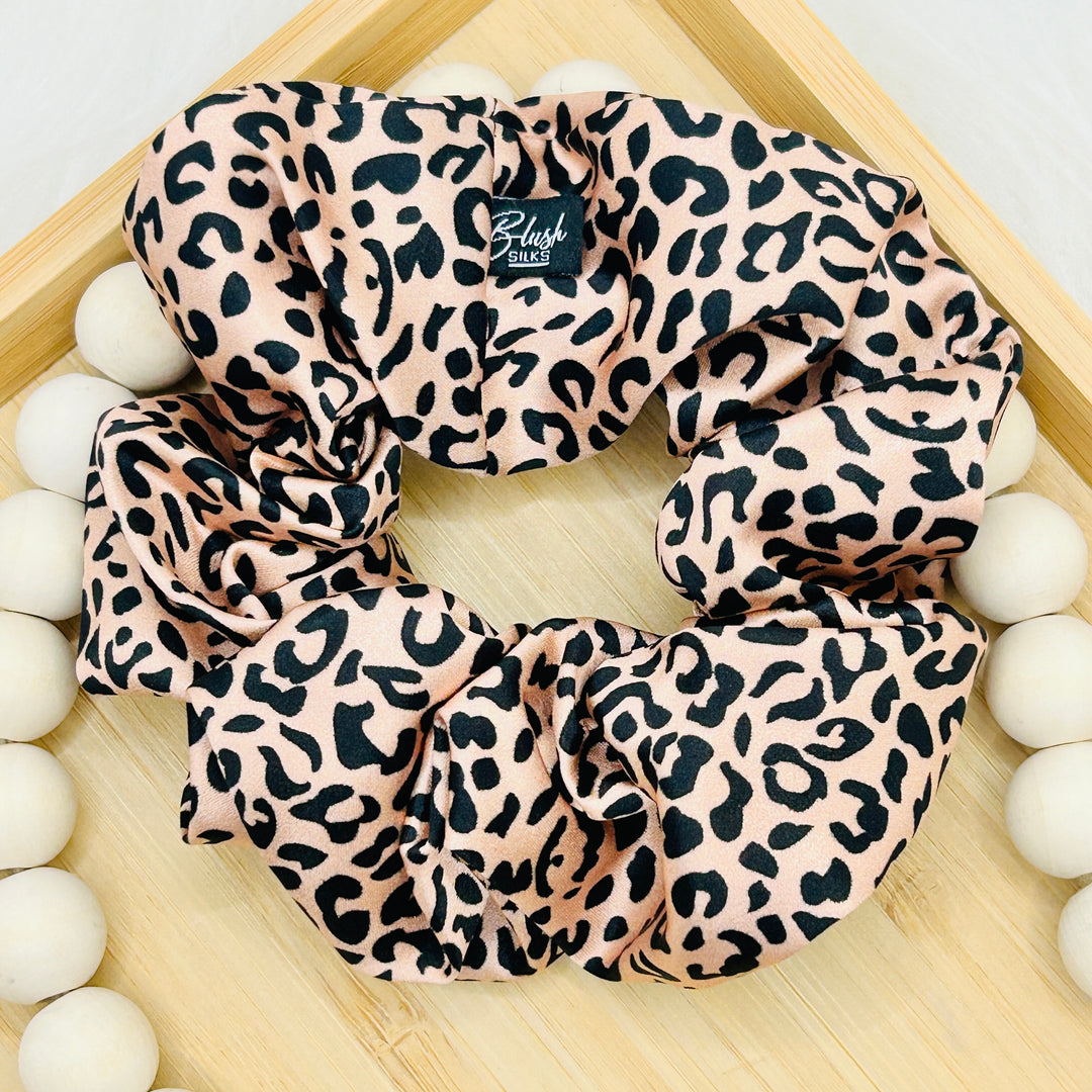 NEW Blush Silks Classic Pink Leopard Scrunchie