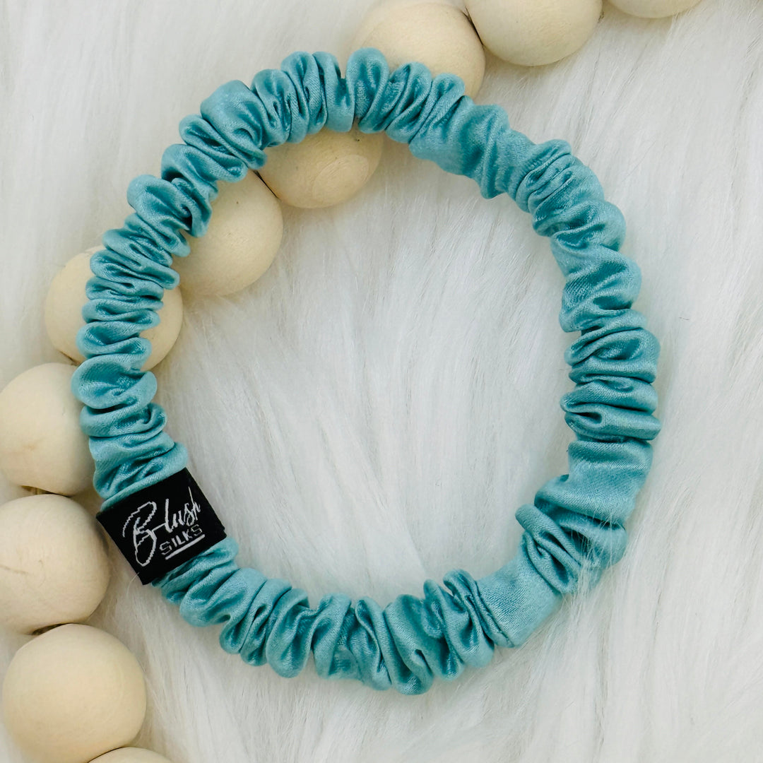 Blush Silks Mini Pure Silk Scrunchie - Sea Breeze