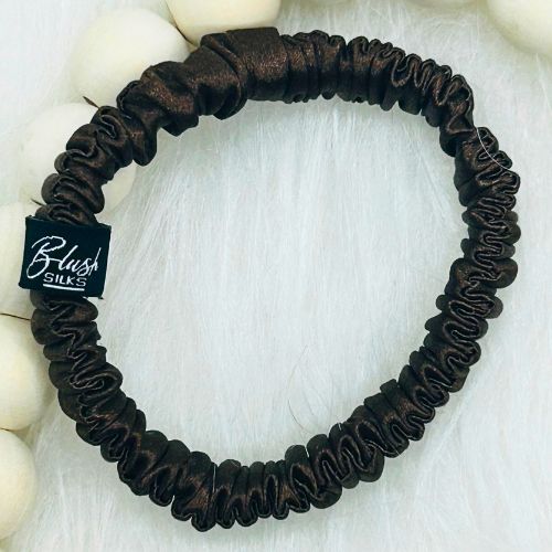Blush Silks Mini Pure Silk Scrunchie - Chocolate