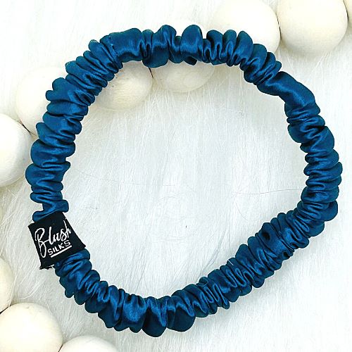 Blush Silks Mini Pure Silk Scrunchie - Cobalt