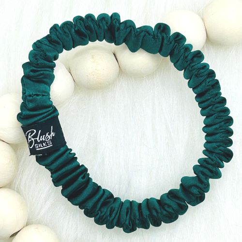 Blush Silks Mini Pure Silk Scrunchie - Emerald