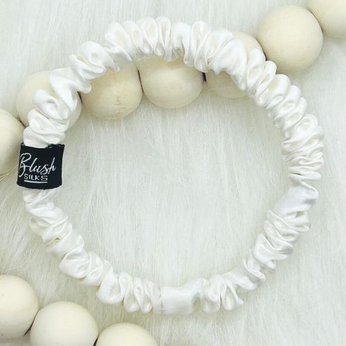 Blush Silks Mini Pure Silk Scrunchie - Pearl