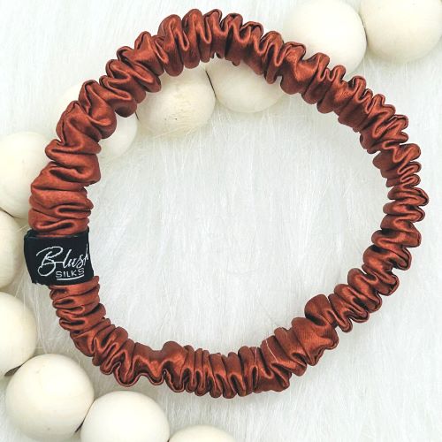 Blush Silks Mini Pure Silk Scrunchie - Rust