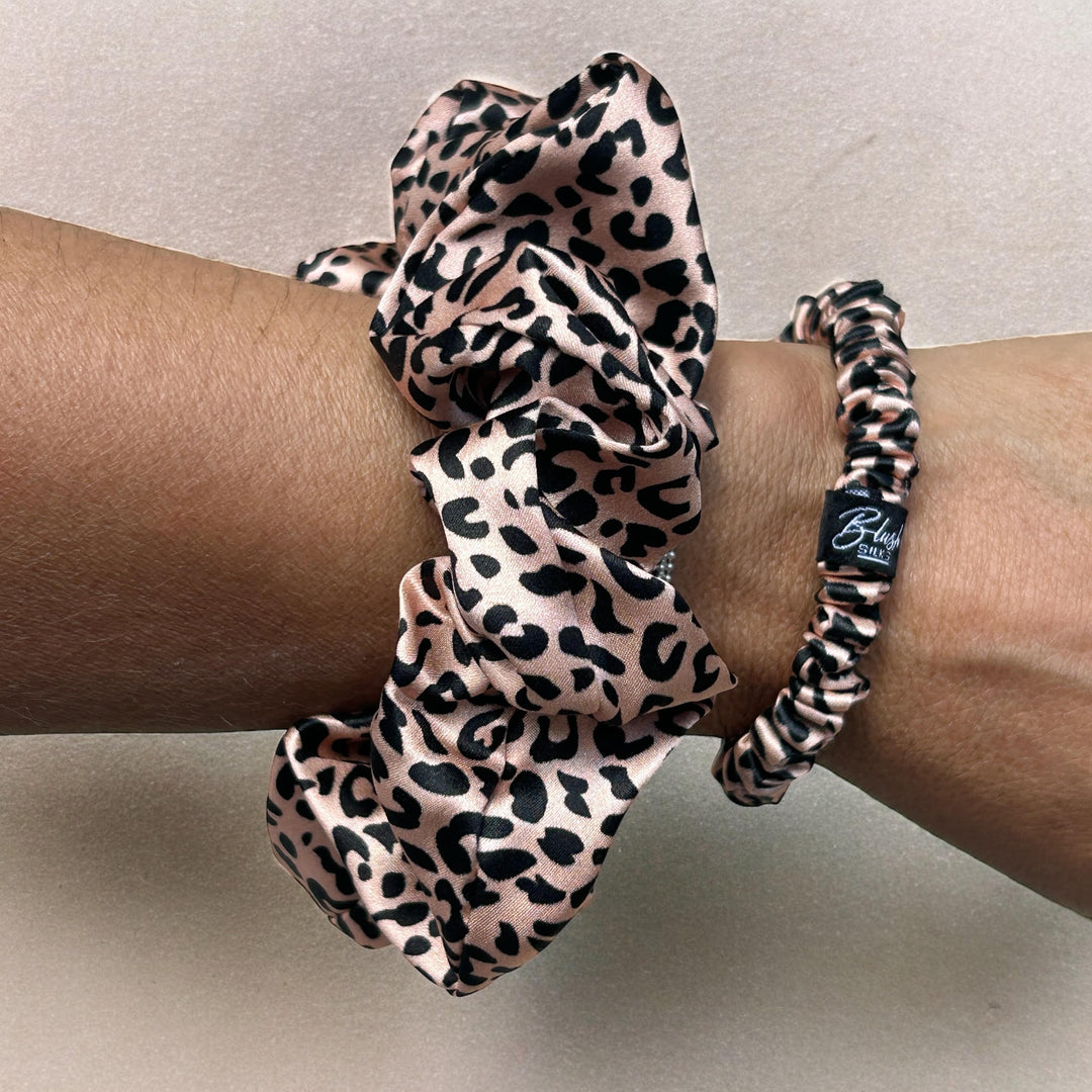 Pink Leopard Pure Silk Scrunchies