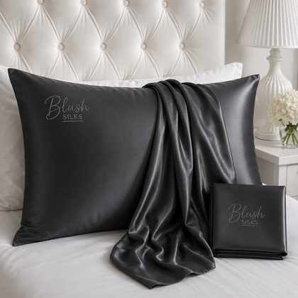 22 momme mulberry silk pillowcase in charcoal grey by Blush Silks