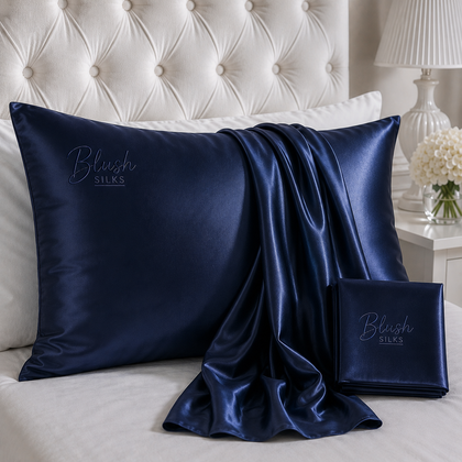 22 momme mulberry silk pillowcase in navy blue by Blush Silks