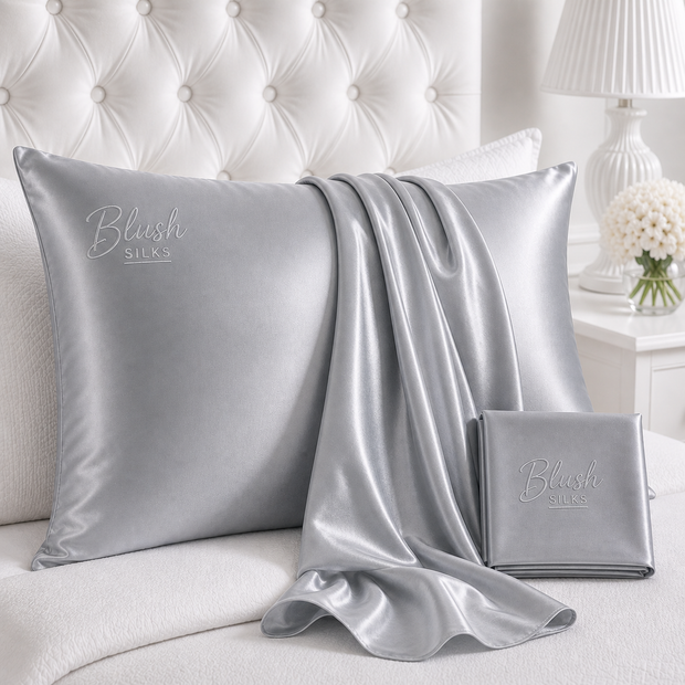 22 momme pure mulberry silk pillowcase in pewter silver by Blush Silks