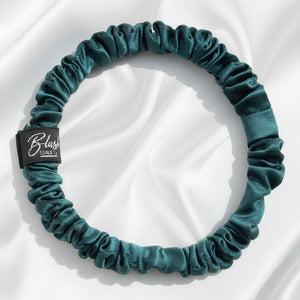 Emerald green mini 100 percent mulberry silk scrunchie by Blush Silks