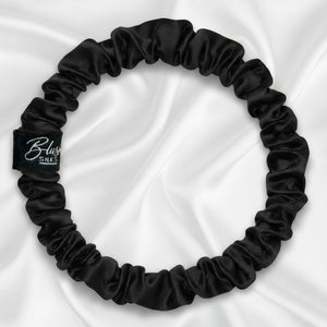 Onyx black mini 100 percent mulberry silk scrunchie by Blush Silks