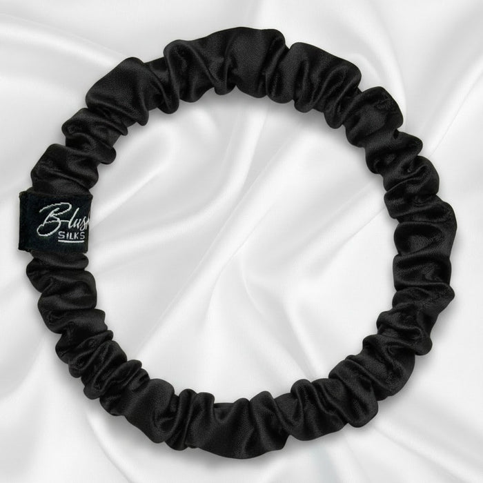 Onyx Black Mini Mulberry Silk Scrunchie
