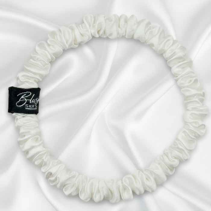 Pearl White Mini Mulberry Silk Scrunchie