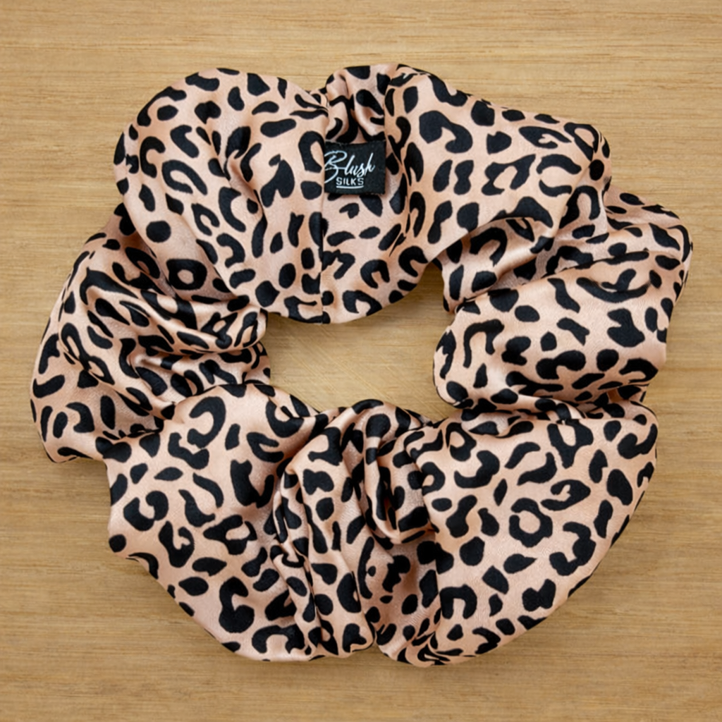 Blush Silks Pink Leopard Silk Classic Scrunchie
