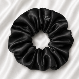 Classic black onyx mulberry silk scrunchie by Blush Silks