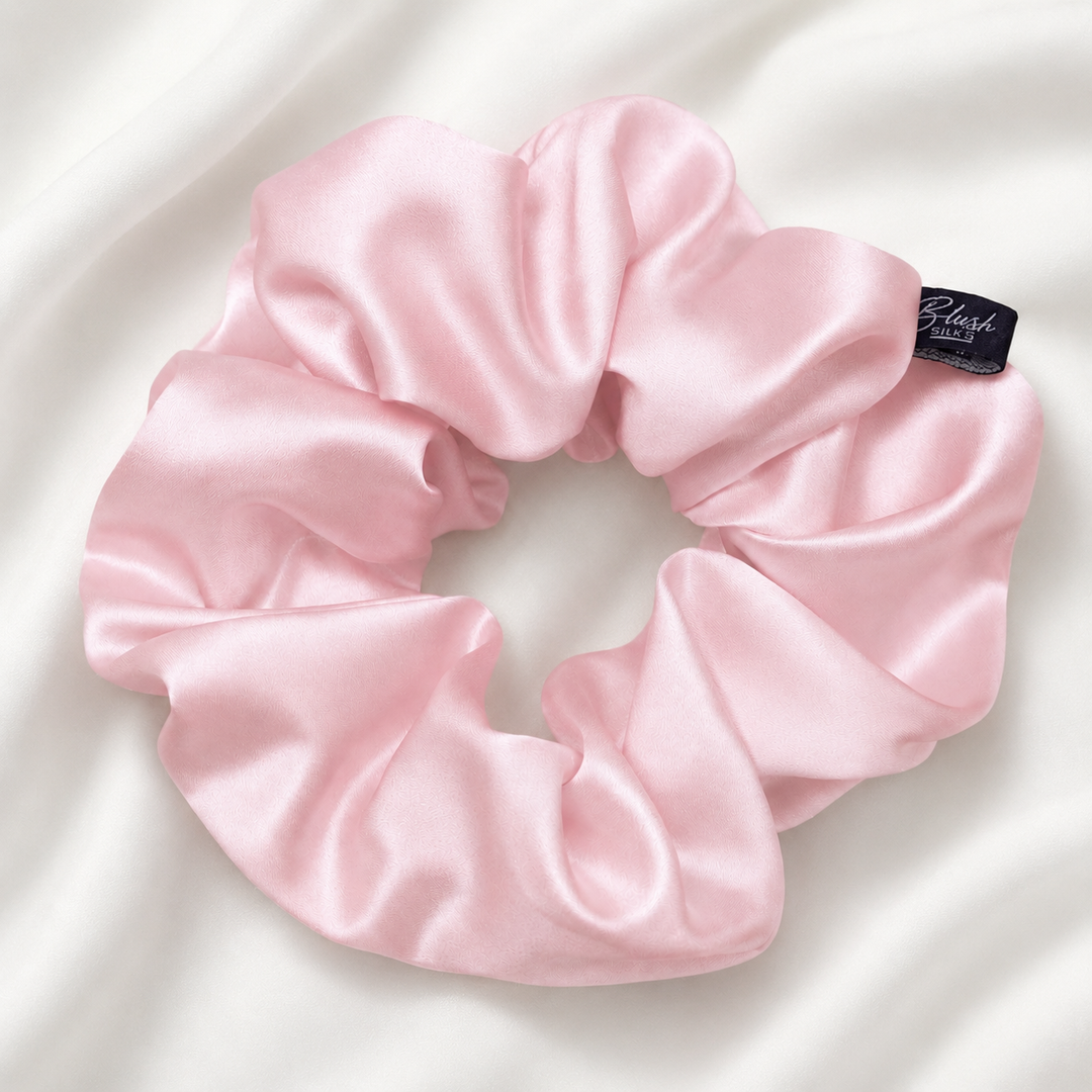 Blush pink 22 momme mulberry silk scrunchie made from 100% Grade 6A silk by Blush Silks