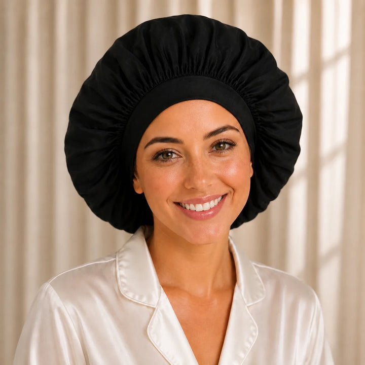 Onyx Black Classic Silk Sleep Bonnet - 100% Mulberry Silk