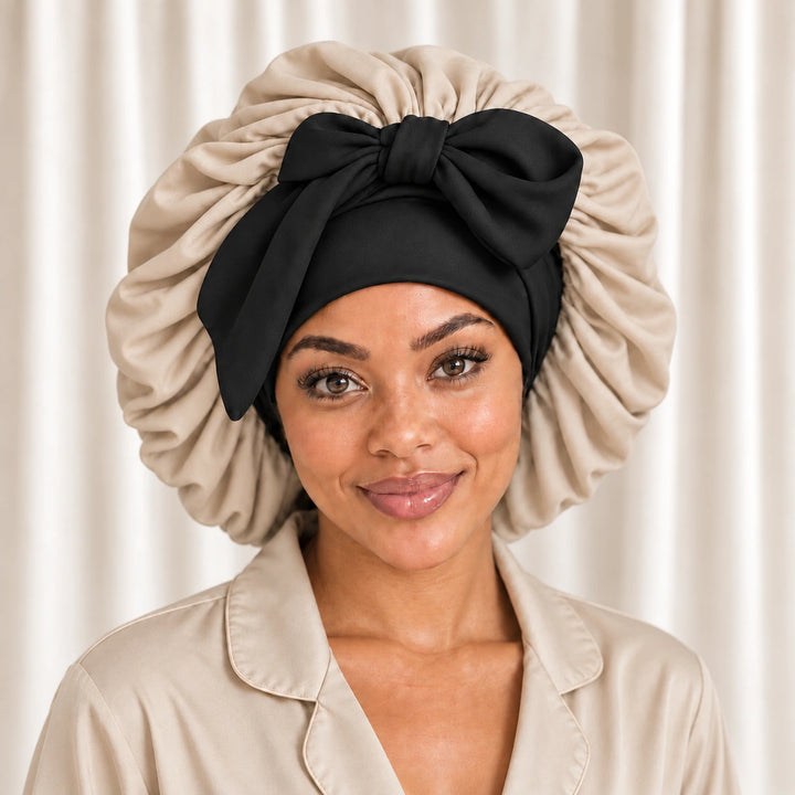 Caramel Silk Tie Sleep Bonnet - 100% Mulberry Silk - Blush Silks Canada