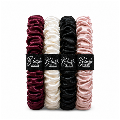 Cathy mini mulberry silk scrunchie set in sangria pearl onyx and blush by Blush Silks