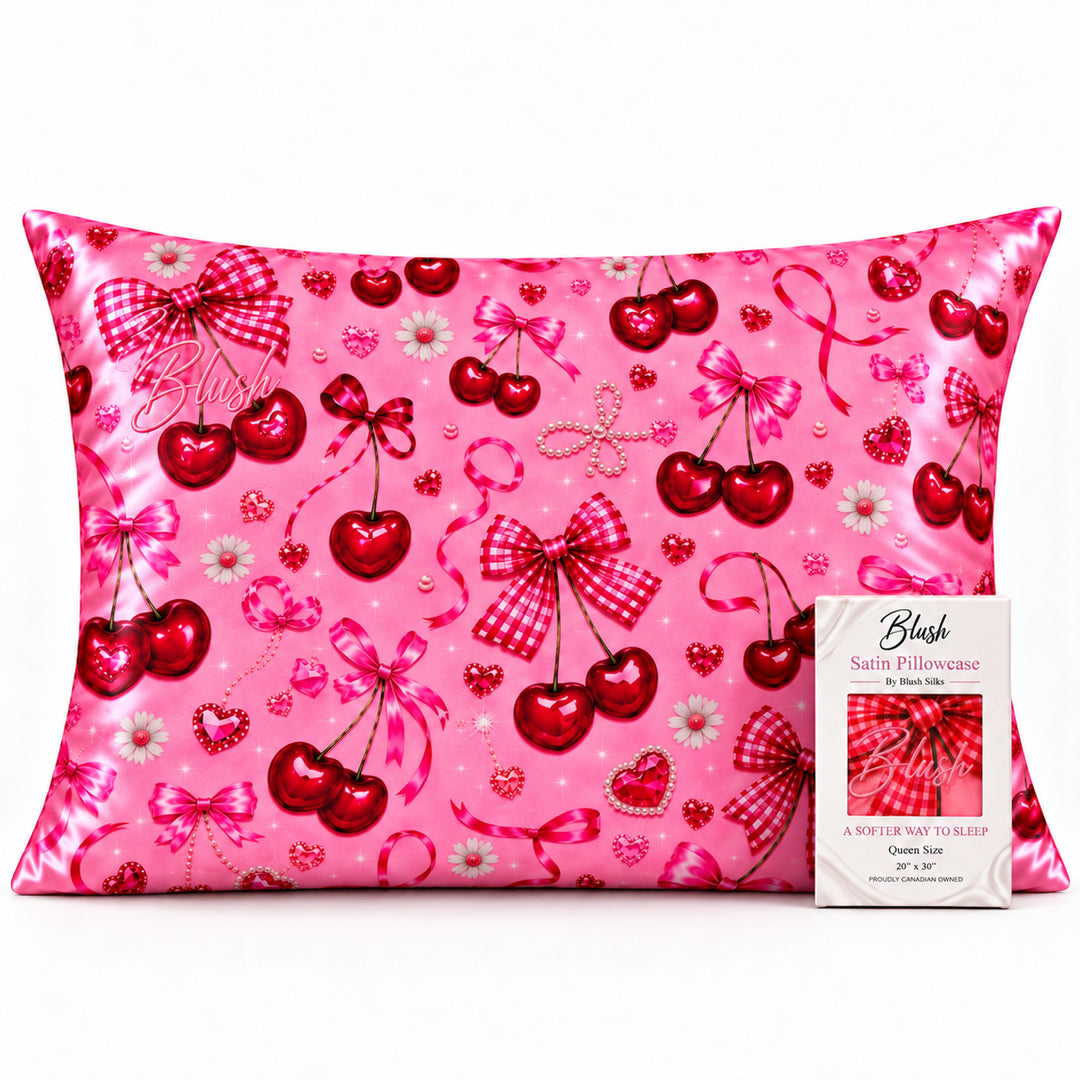 Cherry Bows Satin Pillowcase Queen