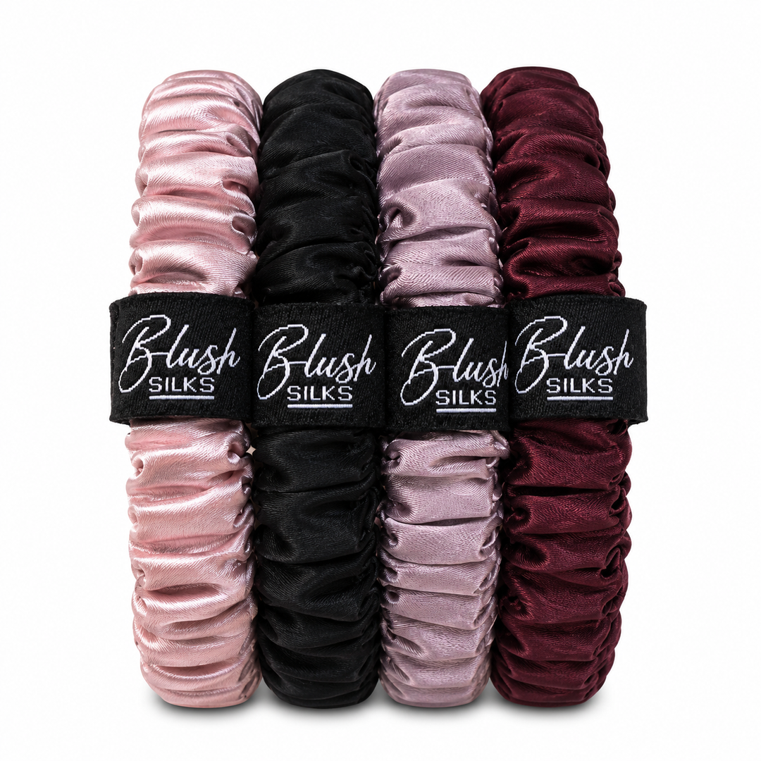 Glamour Mini Mulberry Silk Scrunchie Set – Luxury Mini Silk Hair Ties | Blush Silks Canada