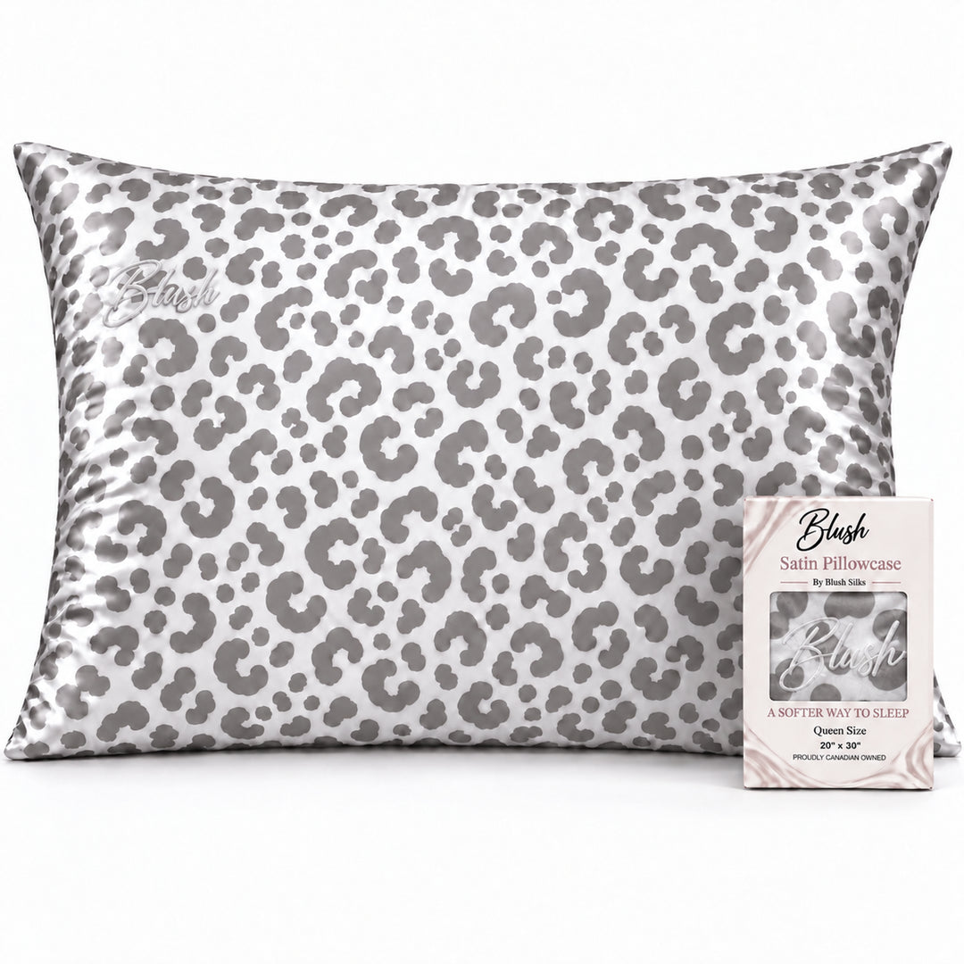 Grey Leopard Satin Pillowcase Queen