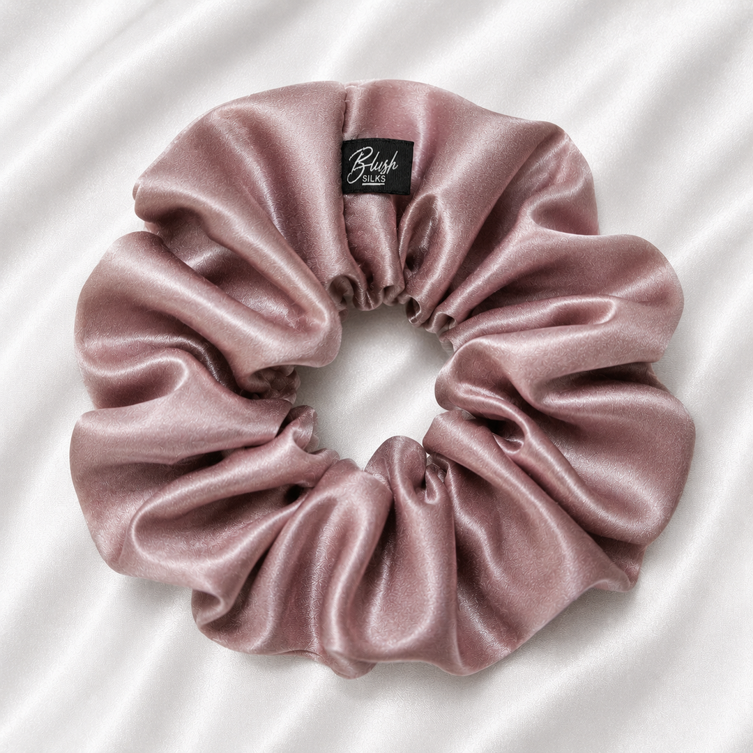 Lotus pink 22 momme mulberry silk scrunchie made from 100% Grade 6A silk by Blush Silks