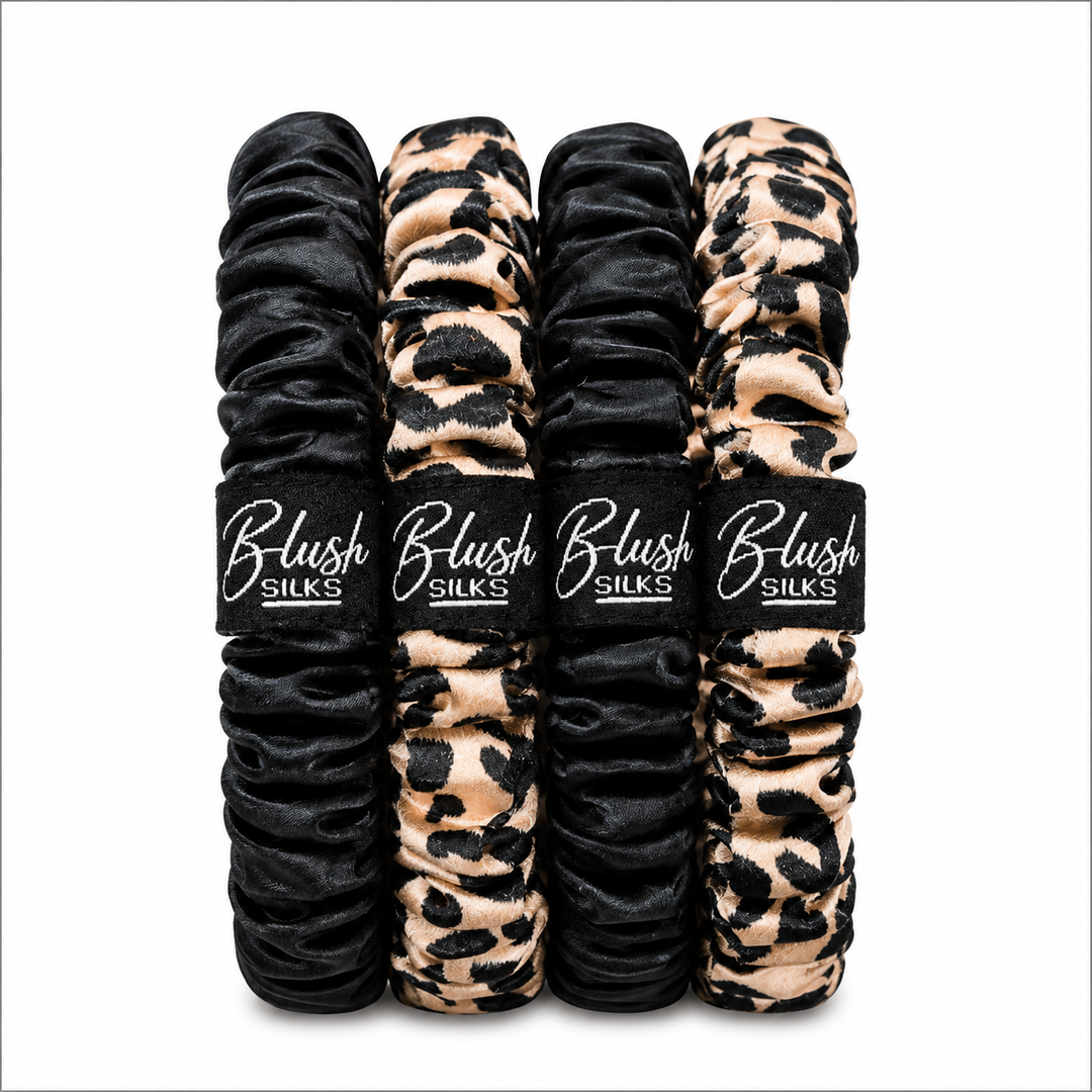 Pink Leopard Mini Mulberry Silk Scrunchie Set by Blush Silks