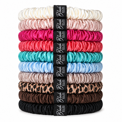 Pop of Color 10 piece mini mulberry silk scrunchie set by Blush Silks