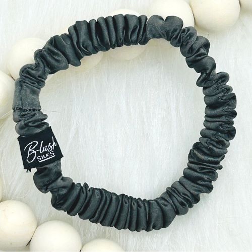 Blush Silks Mini Pure Silk Scrunchie - Charcoal