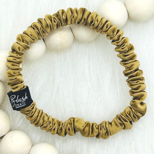 Blush Silks Mini Pure Silk Scrunchie - Gold
