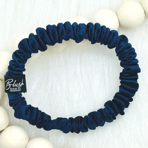 Blush Silks Mini Pure Silk Scrunchie - Navy