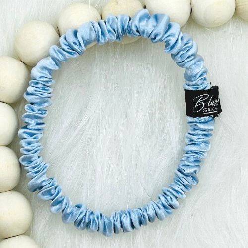 Blush Silks Mini Pure Silk Scrunchie  - Sky